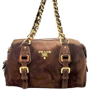 Vintage Prada Brown Leather Shoulder Bag w/Gold Trim